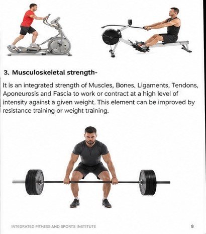 Sample page explaining musculoskeletal strength with exercise photos